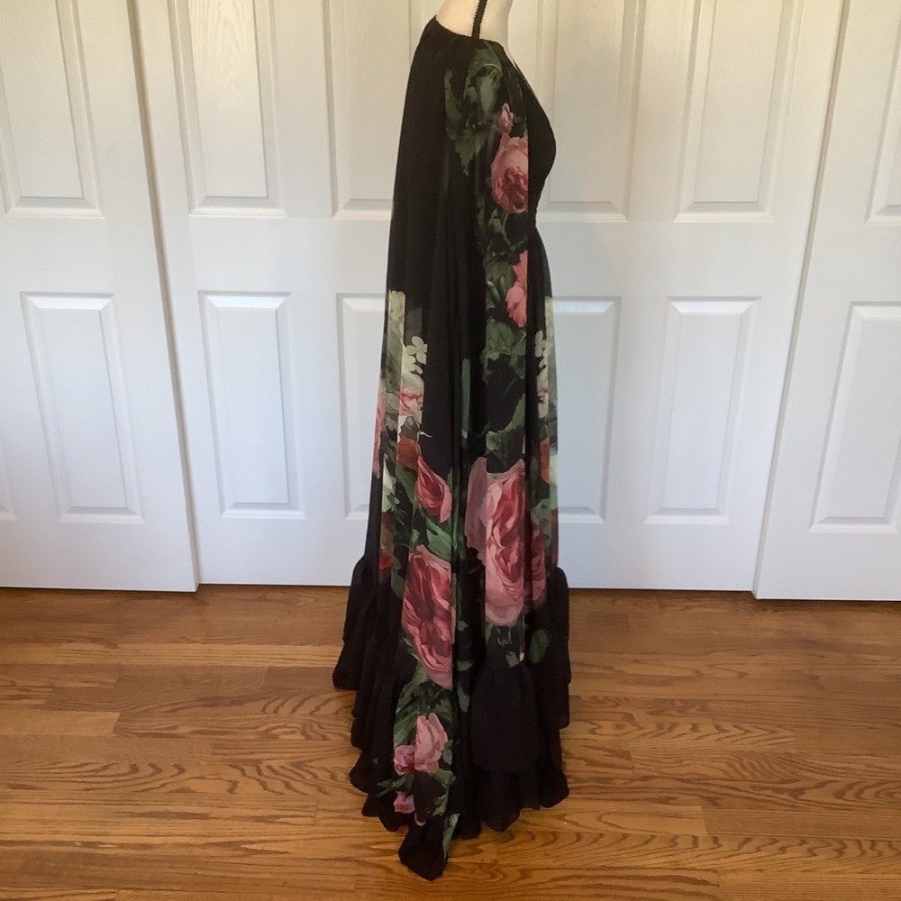 Alice + Olivia Be Still Floral Cape Maxi Dress Black Pink Rose Size 0 NWT - Picture 4 of 14